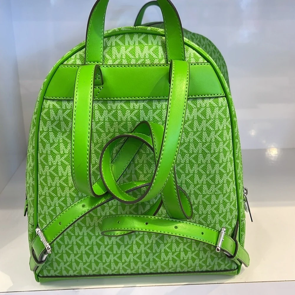 Michael Kors Rhea Medium Signature Logo Backpack Jungle Green  NWT